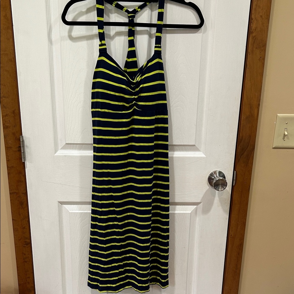 Dakini Blue and Yellow Striped Midi Dress